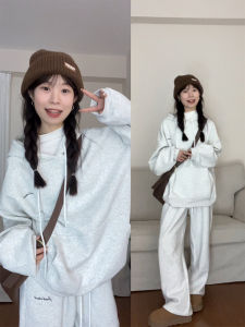 Womens Autumn Winter Thickened Sweatshirt Sports Suit Loose Casual Lazy Two-piece Set Student Cotton Long Sleeve Hoodie