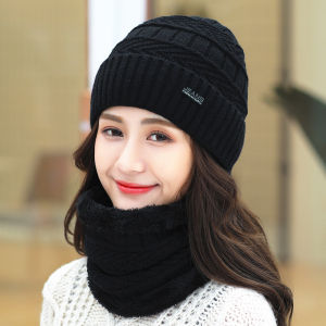 Womens Knitted Woolen Hat Integrated Neck Warmer Winter Cycling Cap Warmth Essential Spring Autumn Winter Seasonal Accessories