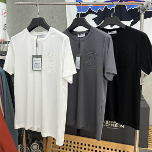 เสื้อยืดคอกลมแขนสั้นผ้าคอตตอนผสมไนโตรเจนสำหรับผู้ชาย ระบายอากาศได้ดี ดูดซับเหงื่อ ผ้าฝ้ายมันเงา 2 ด้าน ทรงหลวม แฟชั่นฤดูร้อน