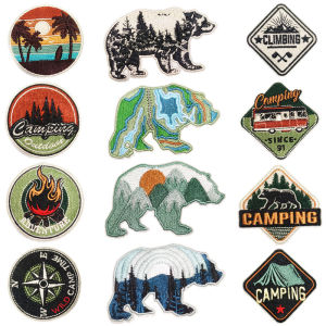 New Outdoor Bear Embroidered Patch Camping Iron on Sticker Scenic Computer Embroidery Chapter for Jacket Bag Computer