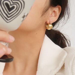 Trendy Titanium Steel Earrings Luxury round Ball Simple Design Vintage Half Ball Hollow out Style Elegant Cool Fashion Jewelry