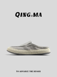 QING_MA | Giày nam mùa hè thoáng khí bằng vải lanh nhẹ xỏ chân tiện lợi