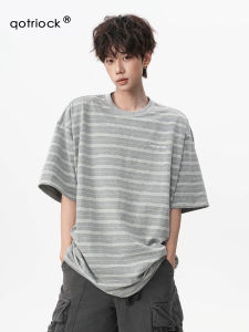 QOTRIOCK | Grey Stripe Summer Casual T-Shirt