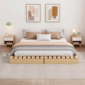 Modern Simple Wooden Tatami Bed Frame Breathable Moisture Proof Floor Bed Low Bed Modern Style Double Person Bed Frame