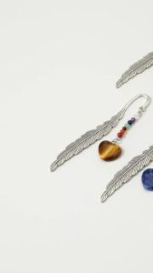 1PC Handmade Crystal Heart & Round Bead Vintage Bookmark with Silver Feather Exquisite Design Holiday Gift