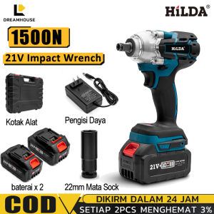 [Spot + Garansi] Kamolee 1500 N.m 1/2" 1/4" Cordless Electric Impact Wrench Kompatibel Dengan Baterai Makita/bor baterai cas komplit/bor charger 2 baterai/impact baterai/bor cas murah 2 baterai/impact pembuka baut/impact wrench/impek pembuka baut moto