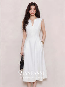 QFN | Elegant Sleeveless White Slimming High Waist Dress