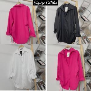 Áo sơ mi tay dài rút dây bigsize nữ Áo sơ mi form rộng big size chất vải lụa chéo AT4