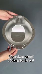 HOME UOGRADE DEPOT 2in1 Grater Basin Drain Basket Washing Bowl 304 Stainless Steel Drain Basket with Cutting Cover Rice Washer Strainer Bowl Stainless Steel Rice Rinser Strainer Washing Bowl with Grater Rice Colander with Side Drainers