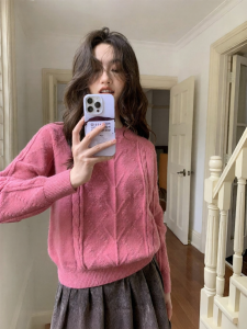 NIHAOKANONG | Áo Sweater Thiết Kế Cổ Tròn Đan Sợi