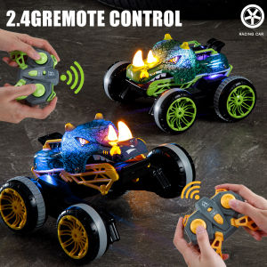 Stunt Rhinoceros Remote Control Car Childrens Dinosaur Remote Control Monster Truck 2.4GHz Remote Control Stunt Car Toy with Lights and Sound Indoor and Outdoor All Terrain Electric Boys Birthday Gift