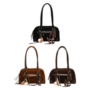 MOJOYCE Elegant Suede Laptop Bag for Women Retro Boston Handbag for Travel and Office Use