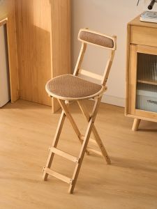 Foldable High Chair Home Living Room Bar Stool Soft Cushion Ballet Chair Kitchen Backed Chair Front Desk Cashier Chair