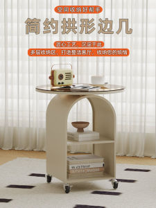 Movable Side Table Living Room Glass with Wheels Small Coffee Table Internet Celebrity Minimalist Small round Table Bedroom Bedside Table Storage Rack