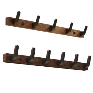 Winnereco Walnut Wood Hook Wall Mounted Hook Hanger Punch-Free Wooden Coat Hooks for Hanging Towels Clothes Bags