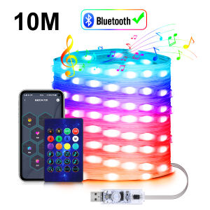 10M/20M Programmable USB 5V LED Light Neon Strip Smart BT Addressable WS2812 RGBIC Fairy String Light For Christmas Decor