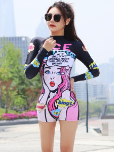 XIAZHIQING | Stomach Cover Slimming Sleeve Long Student Style One-Piece Swimsuit
