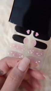 16Tips Rose Red Cherries Semi Cured Gel Nail Strips French Self-Adhesive Gel Nail Wraps Full Cover Long-Lasting UV Nail Sticker