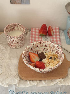 Old Mc Korean Style Ins Splashed Ink Enamel Camping Water Cup Oats Bowl Fruit Yogurt Bowl Mugs round Shape Enamelware Bowls