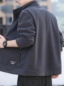 ROMON | Lormen Mens Fleece Jacket Spring Autumn Thick Warm Sport Outdoor Fleece Lamb Velvet Sweatshirt Winter Standard Fit Zipper Decorative