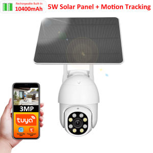 Tuya Smart Life APP 3MP WiFi Battery Solar Auto Motion Tracking PIR Surveillance Security Outdoor PTZ Color Night Vision Camera