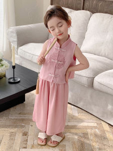 Girl Vest Suit Summer Dress 2024 New Arrival Baby New Chinese National Style Childrens Wide-Leg Pants Two-piece Set