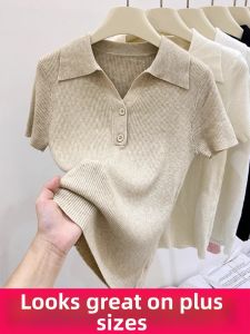 LUQIAN | Plus Size Summer Polo Neck Short Sleeve Icy Silk Top