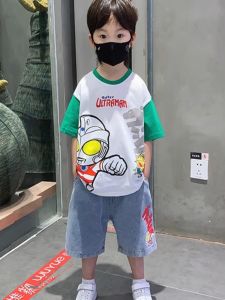 BADNUT Kids Short Sleeve Set Summer New Cartoon Ultraman Boys Clothing Pure Cotton Breathable Loose-fit 2PCs Children Outfit