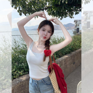 Áo Vest Dây Ren Trắng Thắt Nút Bướm Mùa Hè Mới Không Có Đệm Ngực Áo Lót Trong Suốt Đẹp Mắt Áo Vest Ngắn Kiểu Dáng Ôm Vừa Vặn