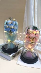 Valentines Day Gift for Girlfriend Eternal Rose Flower Bouquet LED Artificial Rose Flower Bouquet acrylic cover Decoration Christmas Gift for Wife
