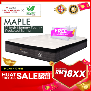 (FREE SHIPPING) ECOlux - Maple 14 Inch Memory Foam Mattress | Independent Pocket Spring | Coconut Fibre Layer | Foam Encased Reinforcement | Tilam