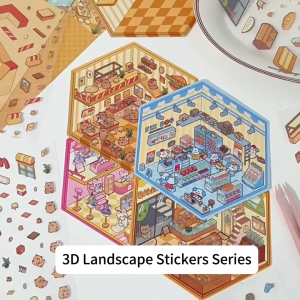 <D&H> 3D Miniature Scenes Sticker DIY Cute Cartoon Journal Capybara Style Scenes Building PET Sticker Simno 立体造景贴纸