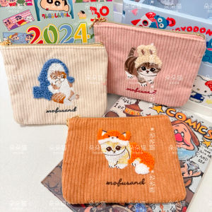 Japanese Style Shark Cat Corduroy Cartoon Cute Embroider Tissue Bag Sundries Portable Cosmetics Bag Makeup Wash Bag Cute