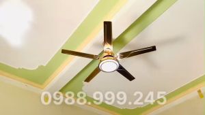 Quạt trần 5 cánh inox vàngquạt trần đèn led động cơ DC điều khiển từ xa trang trí phòng kháchkhách sạnchung cư...
