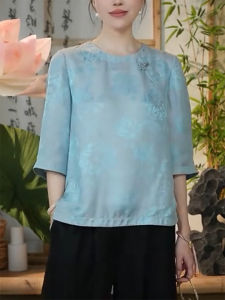 QINGNAER | Elegant Traditional Style Large Size Womens Blouse