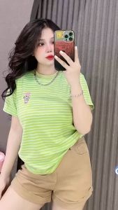 [ PHOM < 60kg ] Áo thun nữ PHOM ÔM Cổ tròn sọc Thêu LaBuBu ( Sọc CT thêu LaBuBu )
