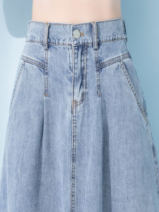 Tiiwgjiy | High Waist Denim Mini Skirt Womens Summer New Elastic Waist A-Line Skirt Straight Cut Mini Skirts For Short Women