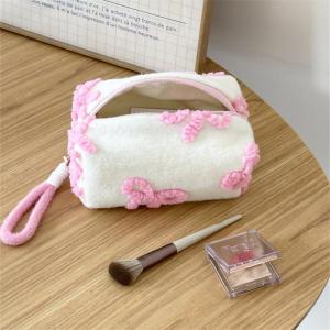 Cute Woolen Butterfly Knot Handheld Portable Makeup Cosmetic Storage Bag Travel Toiletry Bag Zipper Bag Stationery