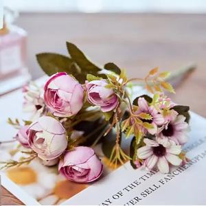 1 Bunch 5 Forks 12 Heads Artificial Flowers Cheap Vases Home Decoration Accessories Wedding Diy Bridal Clearance for Photo Props