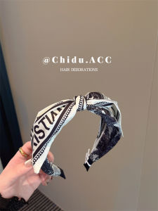 Retro Splashed Ink Elegant Alphabet Butterfly Knot Hairband Color Block Personality Knot Headband Hair Accessories