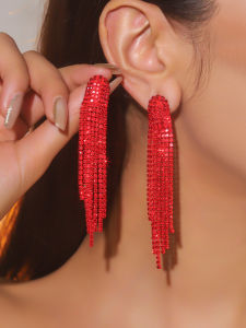 MYYA Luxury Blue Long Tassel Earrings for Women Bridal Dangle Earrings Full Rhinestone Party Earring Wedding Jewelr