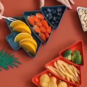 Christmas Plastic Serving Tray Tree-Shaped Divided Snack Plates for Party Supplies Xmas Decoration
