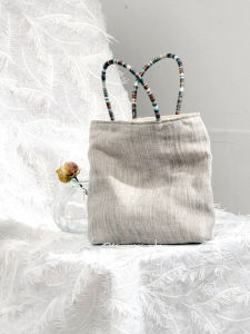 Original September Du Artistic Casual Cotton Linen Handbag Simple Street Style Small Square Bag for Shopping And Daily Use