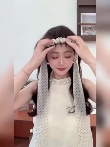 [J] Polka Dot Braided Headband With Long Bow Ribbon Non Slip Comfortable Fit For Daily Wear Dating Party Vacation