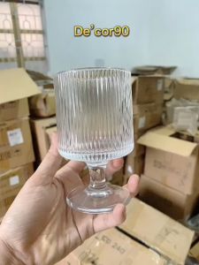 Ly Thủy Tinh Họa Tiết Sọc Cốc Thủy Tinh Đựng Kem Sinh Tố Đá Xay Nước Ép Dung Tích 300ml