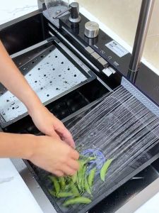 Kitchen Sink Large Single Sink 304 Stainless Steel Household Undercounter Basin Sink Waterfall Button sink