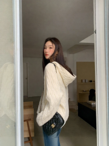 NIHAOKANONG | Áo Cardigan Len Hoa Nữ Mùa Xuân Thu Rộng Rãi Mềm Mại Thon Gọn