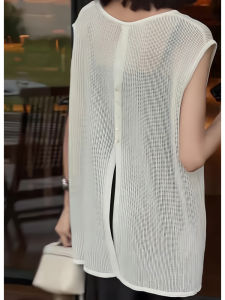 French Style Back Button Ice Silk Knitted Top Women Summer New Loose Sleeveless Loose Fit Inner Wear for All Body Types