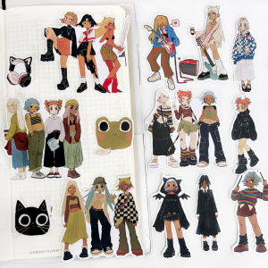 Retro American Punk Music Guitar Girl Rebel Peach Stickers Decorative Material for Diary Notebook Personalized Decoration