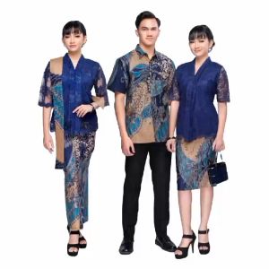 Baju Couple Pasangan Set Kebaya Brokat Batik Arini Biru